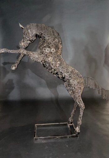 Sculpture cheval cabré artistique métal - Modèle Puissance Circulaire