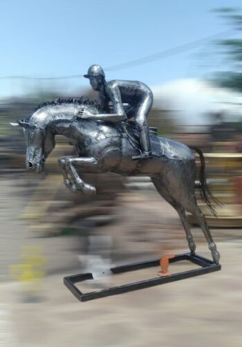 Sculpture métal cheval jockey - Modèle Dernière Ligne Droite