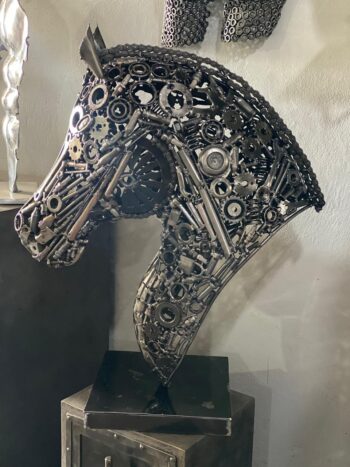 Sculpture tête cheval art recyclé - Modèle Tête d’Acier