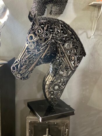 Sculpture tête cheval art recyclé - Modèle Tête d’Acier