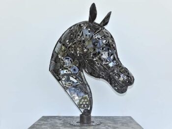 Sculpture tête cheval métal recyclé - Modèle Mécanique Équine