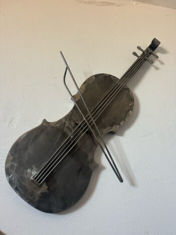 Sculpture violoncelle métal brut - Modèle Archet Silencieux